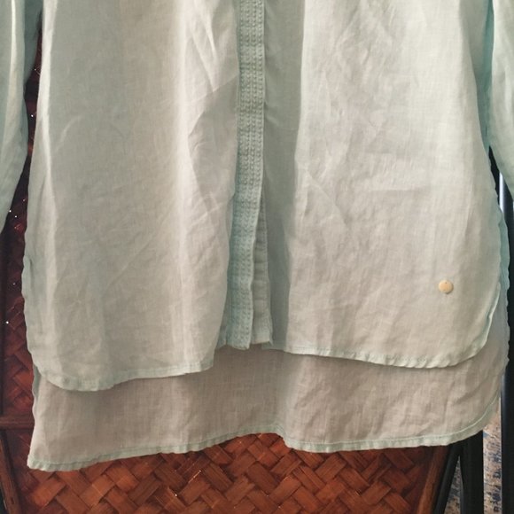 Olsen 100% Linen Pale Blue Button Down Shirt Coastal S - Picture 7 of 16